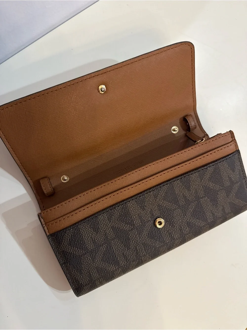 Michael Kors Brown Signature Wallet Purse with Gold Tone Snap